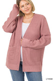 ZENANA PLUS Low Gauge Waffle Open Cardigan Sweater