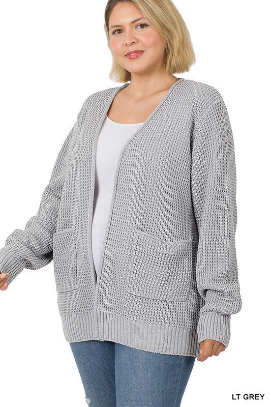 ZENANA PLUS Low Gauge Waffle Open Cardigan Sweater