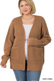 ZENANA PLUS Low Gauge Waffle Open Cardigan Sweater