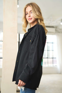 Davi & Dani MULTI COLOR LETTERING PEACE SYMBOL BUTTON UP SHIRT