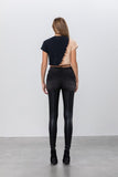 High Rise Leather Denim Skinny Pants