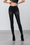 High Rise Leather Denim Skinny Pants