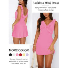 Load image into Gallery viewer, V Neck Sleeveless Backless Ruffles Fitted Mini Dress, M, 4O-149D006