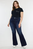 Kan Can USA Plus High Rise Double WB Fray Hem Flare Jeans