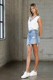 High Waist Frayed Mini Denim Skirt