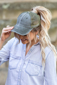 Aili's Corner Distressed Messy Bun Hat Cap