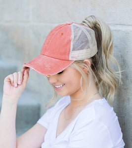 Aili's Corner Distressed Messy Bun Hat Cap