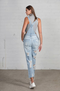 High Waist Heavy Distressed Straight Overalls