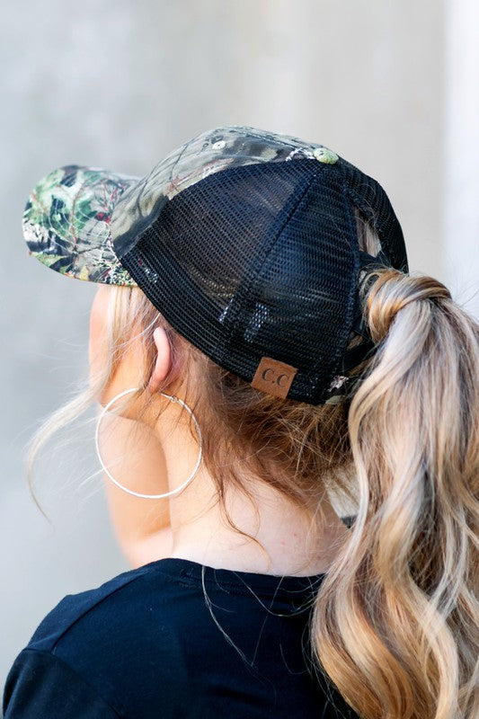 Aili's Corner C.C Mossyoak Criss-Cross Pony Cap Hat