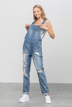 Load image into Gallery viewer, Patch Pocket Ripped Denim Overalls