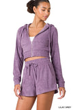 ZENANA LOOP TERRY ZIP UP CROPPED HOODIE & SHORTS SET