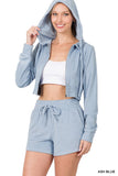 ZENANA LOOP TERRY ZIP UP CROPPED HOODIE & SHORTS SET