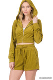 ZENANA LOOP TERRY ZIP UP CROPPED HOODIE & SHORTS SET