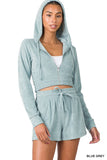 ZENANA LOOP TERRY ZIP UP CROPPED HOODIE & SHORTS SET