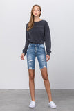 Frayed Raw Hem Ripped Bermuda Shorts