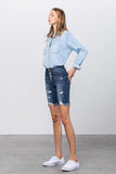 Frayed Raw Hem Ripped Bermuda Shorts