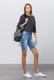 Frayed Raw Hem Ripped Bermuda Shorts