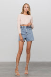 Super High Rise Elastic Waistband Denim Shorts