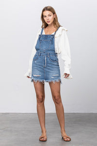 Denim Lab USA Frayed Denim Overalls Dress