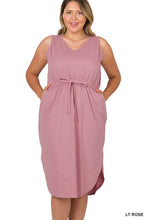 Load image into Gallery viewer, ZENANA PLUS POLY COTTON DRAWSTRING WAIST CURVED HEM DRESS