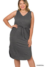 Load image into Gallery viewer, ZENANA PLUS POLY COTTON DRAWSTRING WAIST CURVED HEM DRESS