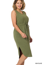 Load image into Gallery viewer, ZENANA PLUS POLY COTTON DRAWSTRING WAIST CURVED HEM DRESS