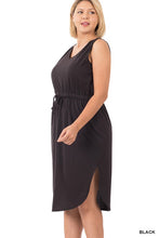 Load image into Gallery viewer, ZENANA PLUS POLY COTTON DRAWSTRING WAIST CURVED HEM DRESS