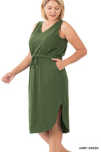 Load image into Gallery viewer, ZENANA PLUS POLY COTTON DRAWSTRING WAIST CURVED HEM DRESS