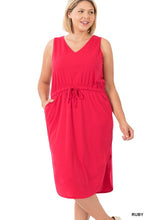 Load image into Gallery viewer, ZENANA PLUS POLY COTTON DRAWSTRING WAIST CURVED HEM DRESS