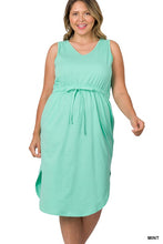 Load image into Gallery viewer, ZENANA PLUS POLY COTTON DRAWSTRING WAIST CURVED HEM DRESS