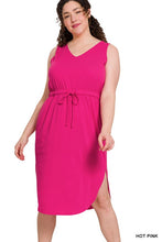 Load image into Gallery viewer, ZENANA PLUS POLY COTTON DRAWSTRING WAIST CURVED HEM DRESS