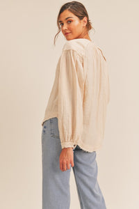 Lush Clothing Distressed Button Down Top