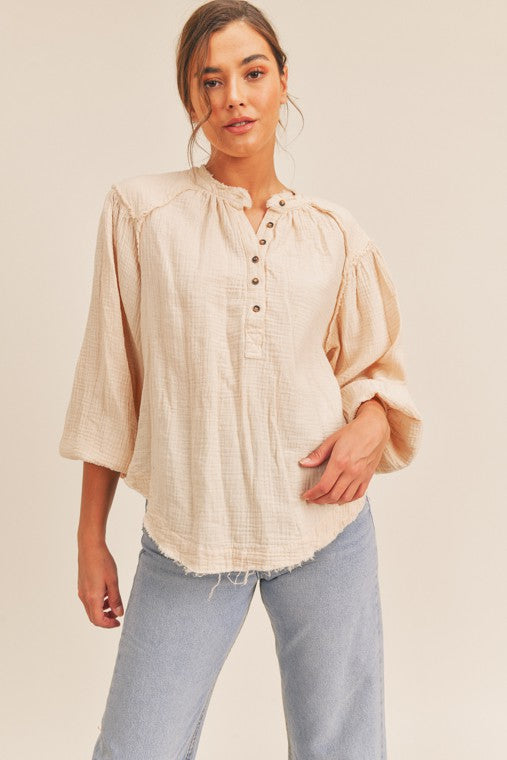 Lush Clothing Distressed Button Down Top