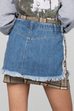 Plaid Checker Mini Denim Skirt