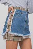 Plaid Checker Mini Denim Skirt