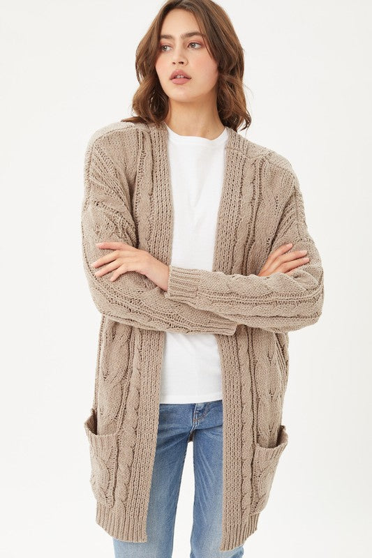 Love Tree Chenille Cable Knit Oversized Open Front Cardigan