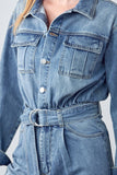 Belted Collared Button Front Denim Jumpsuit