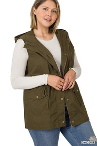 ZENANA PLUS Drawstring Waist Military Hoodie Vest