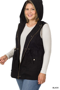 ZENANA PLUS Drawstring Waist Military Hoodie Vest