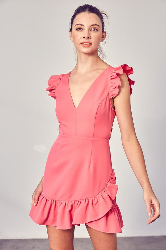 Do + Be Collection V-NECK RUFFLE DRESS