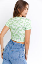 Load image into Gallery viewer, LE LIS SHORT SLEEVE FRONT CRISS CROSS PRINT KNIT TOP