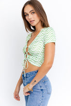 Load image into Gallery viewer, LE LIS SHORT SLEEVE FRONT CRISS CROSS PRINT KNIT TOP