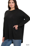 ZENANA Plus Dolman Long Sleeve Round Neck Top