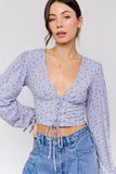 LE LIS PUFF SLEEVE LACE UP V-NECK TOP