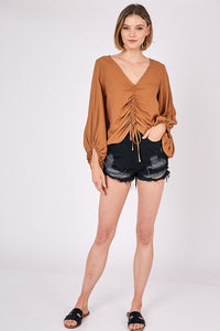 Mustard Seed FRONT TIE SHIRRING TOP