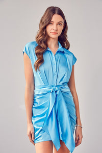 Do + Be Collection COLLAR BUTTON UP FRONT TIE DRESS