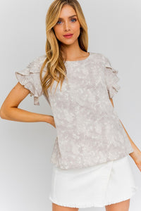 Gilli S/S OVERLAP RUFFLE SLEEVE DITSY PRINT TOP