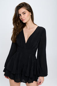 One and Only Collective Inc Long Sleeve Tiered Mini Romper