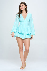 One and Only Collective Inc Long Sleeve Tiered Mini Romper