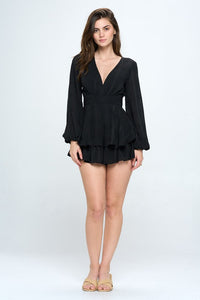 One and Only Collective Inc Long Sleeve Tiered Mini Romper